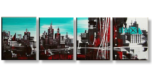 abstract city schilderij "stadsgezicht vierluik"