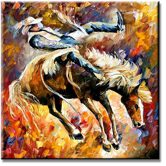 Modern schilderij met cowboy rodeo