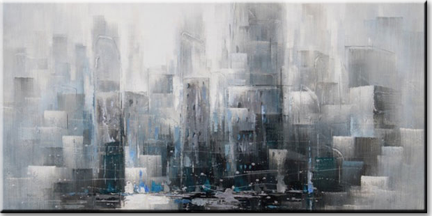 abstract schilderij - city grijs blauw