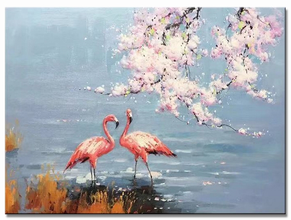 Flamingos and blossoms