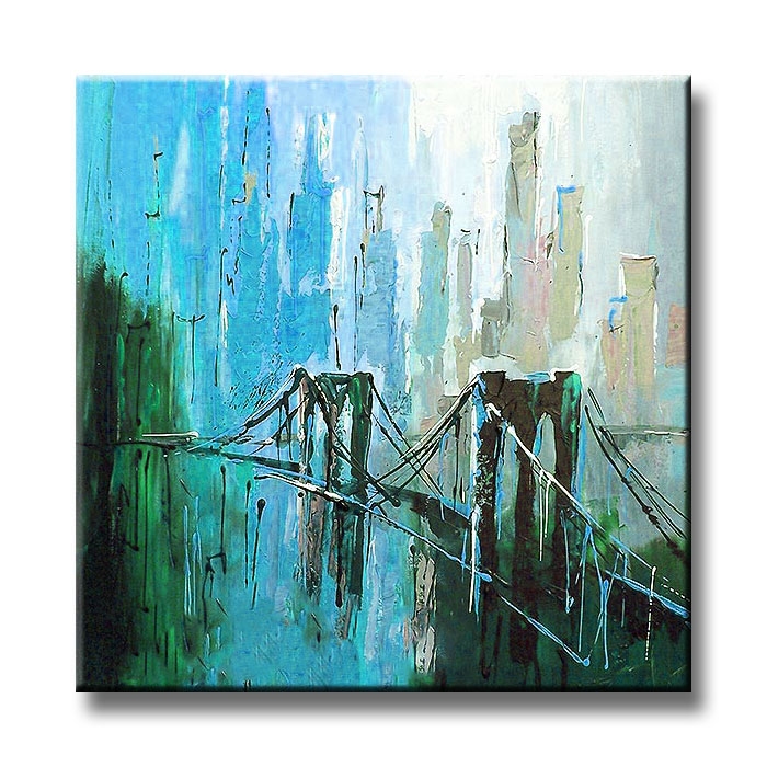 Hedendaags De Brug abstract city stadsgezicht schilderij in blauw EO-66