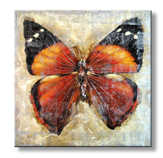 A Butterfly" - vlinder schilderij - oranje rood zwart bruin