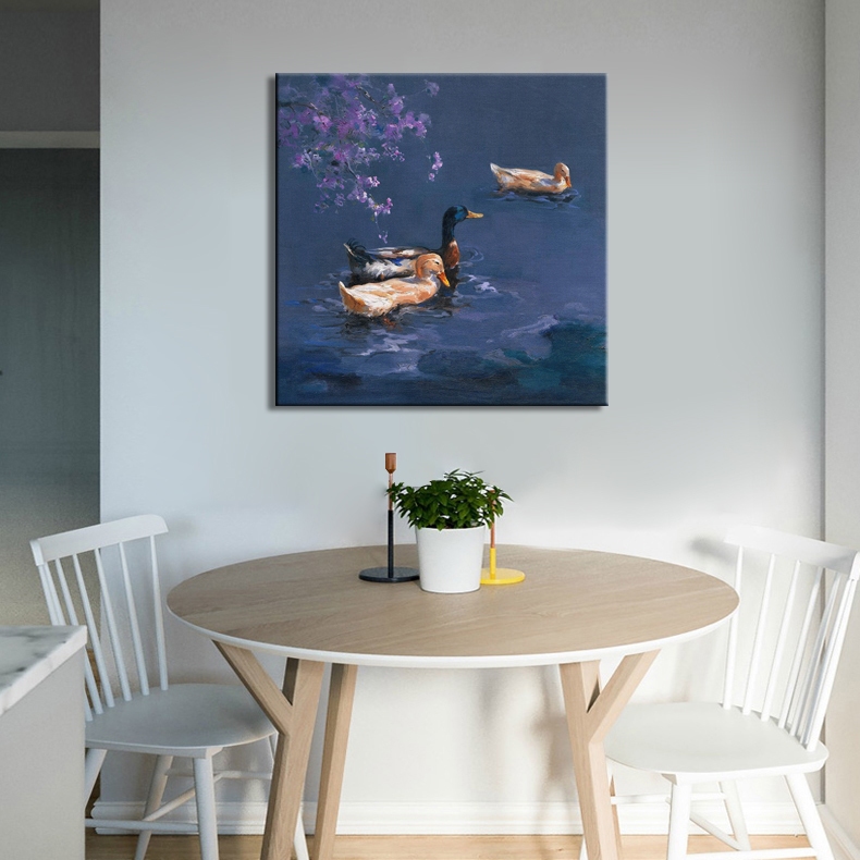 Ducks in the water, blossom.