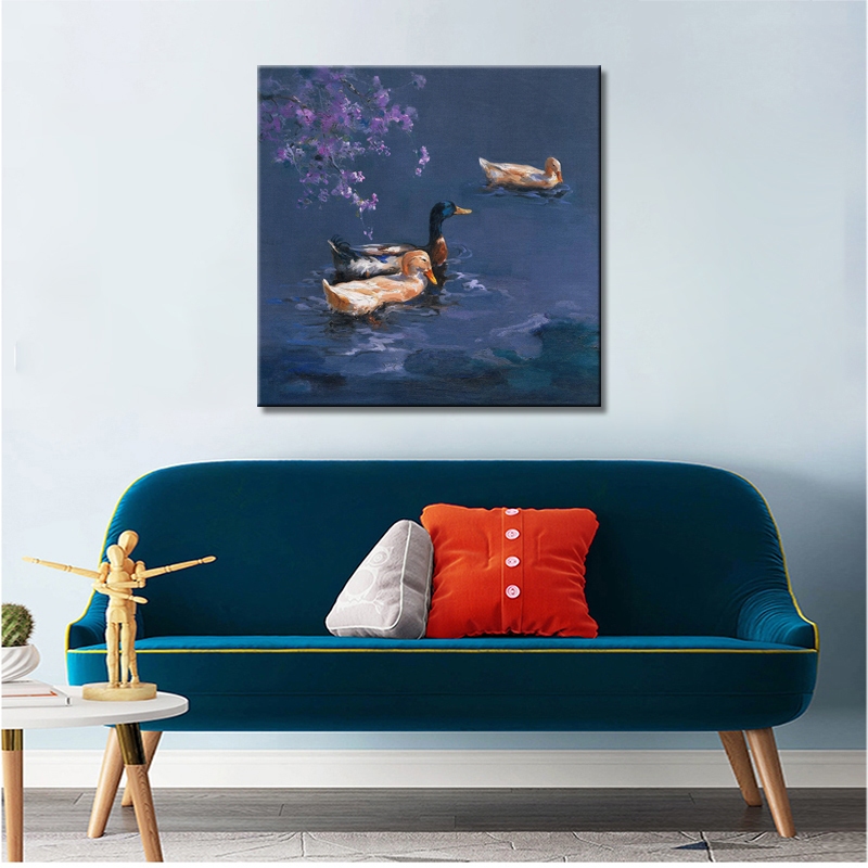 Ducks in the water, blossom.