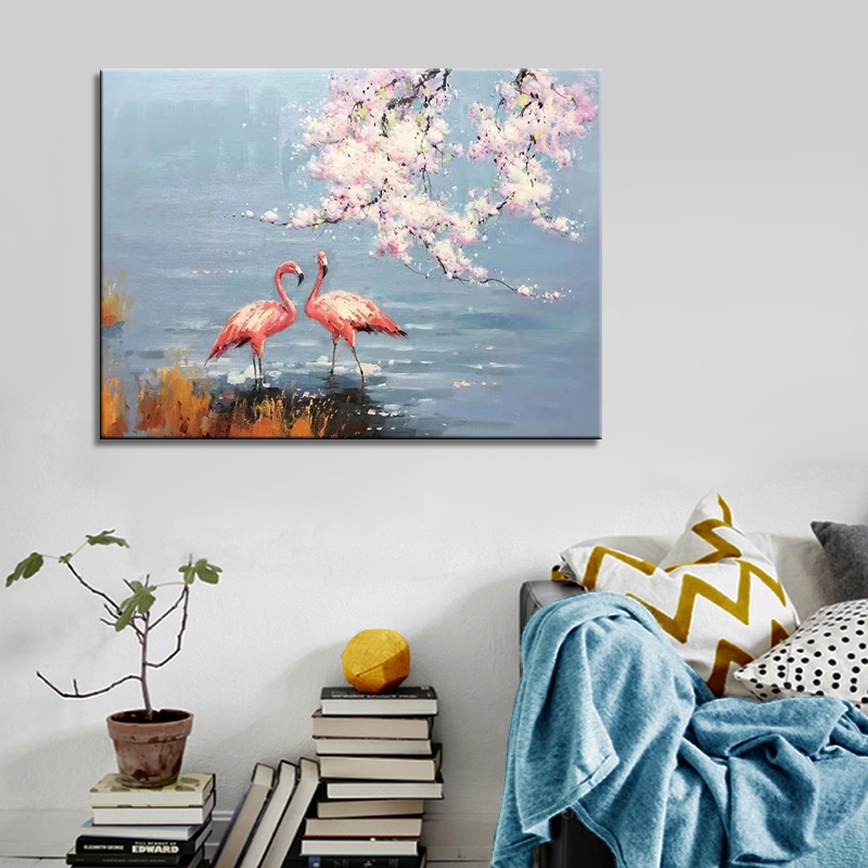 Flamingos and blossoms