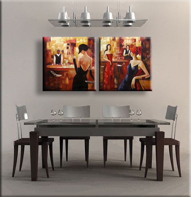 restaurant-bar-tweeluik-schilderij-stijlvolle-vrouwen-interieurfoto