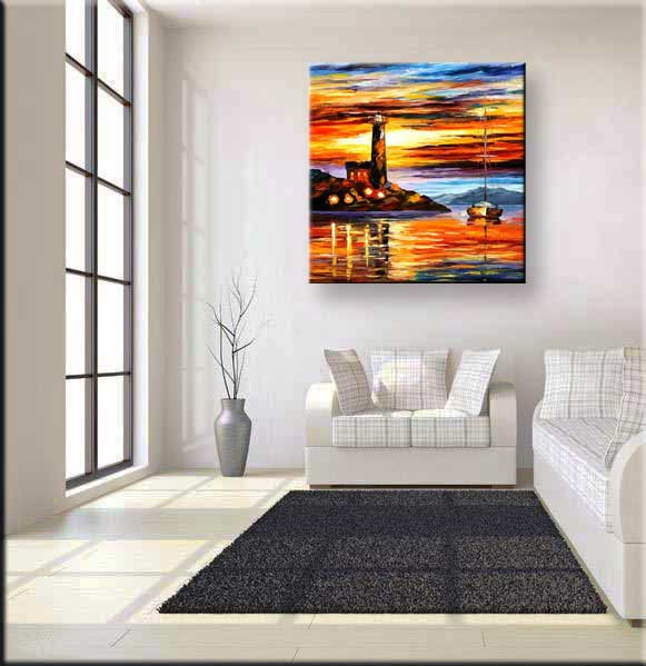 moderne-schilderijen-kunstschilderij-zeilboot-en-vuurtoren-interieurfoto