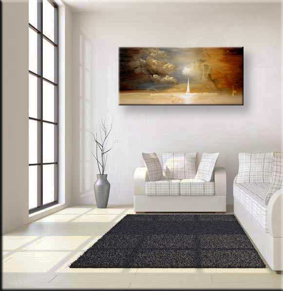 modern-art-schilderij-zelboten-op-zee-in-bruin-tinten-interieurfoto