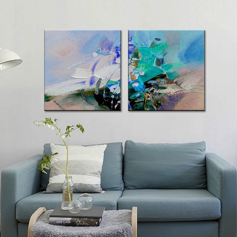 Vergevingsgezind zweep Flipper Modern tweeluik schilderij turquoise aqua abstract art